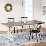 Tribesigns Farmhouse Dining Table for 6 People, 70.8-Inch Rectangular Wood Dining Table, Rustic Kitchen Table with Heavy Duty Metal Legs for Dining Room(Grey)