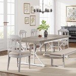 Tribesigns Farmhouse Dining Table for 6 People, 70.8-Inch Rectangular Wood Dining Table, Rustic Kitchen Table with Heavy Duty Metal Legs for Dining Room(Grey)