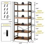 HCHQHS Adjustable 6 Tier Open Bookcase, Rustic Farmhouse Book Shelves, Industrial Wood and Black Metal Bookshelves, Mid Century Bookcase for Home Office Living Room Bedroom