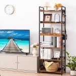 HCHQHS Adjustable 6 Tier Open Bookcase, Rustic Farmhouse Book Shelves, Industrial Wood and Black Metal Bookshelves, Mid Century Bookcase for Home Office Living Room Bedroom