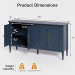 FansaFurn Console Cabinet, 58'' Mid Century Modern Pantry Cabinet, Wood Buffet Cabinet, Media Cabinet with 4 Doors, Accent Cabinet for Entryway, Living Room, Dining Room (Blue)