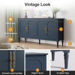 FansaFurn Console Cabinet, 58'' Mid Century Modern Pantry Cabinet, Wood Buffet Cabinet, Media Cabinet with 4 Doors, Accent Cabinet for Entryway, Living Room, Dining Room (Blue)