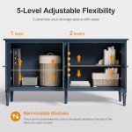 FansaFurn Console Cabinet, 58'' Mid Century Modern Pantry Cabinet, Wood Buffet Cabinet, Media Cabinet with 4 Doors, Accent Cabinet for Entryway, Living Room, Dining Room (Blue)