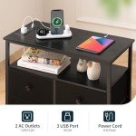 Yoobure Night Stand with Charge Station, Nightstand with 4 Drawers Bedside Table, LED Dresser with Storage Shelf, Night Stands for Bedroom, Side Table 3-Tier Wood End Table for Home, Office Black