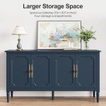 FansaFurn Console Cabinet, 58'' Mid Century Modern Pantry Cabinet, Wood Buffet Cabinet, Media Cabinet with 4 Doors, Accent Cabinet for Entryway, Living Room, Dining Room (Blue)