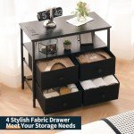 Yoobure Night Stand with Charge Station, Nightstand with 4 Drawers Bedside Table, LED Dresser with Storage Shelf, Night Stands for Bedroom, Side Table 3-Tier Wood End Table for Home, Office Black