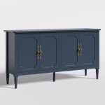 FansaFurn Console Cabinet, 58'' Mid Century Modern Pantry Cabinet, Wood Buffet Cabinet, Media Cabinet with 4 Doors, Accent Cabinet for Entryway, Living Room, Dining Room (Blue)