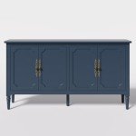 FansaFurn Console Cabinet, 58'' Mid Century Modern Pantry Cabinet, Wood Buffet Cabinet, Media Cabinet with 4 Doors, Accent Cabinet for Entryway, Living Room, Dining Room (Blue)