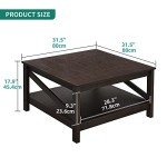 YITAHOME 2-Tier Square Coffee Tables with Storage,Coffee Table for Living Room,Center Table Coffee Table for Home,Wood Living Room Table Industrial Small Farmhouse Cocktail Table, Deep Espresso