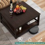 YITAHOME 2-Tier Square Coffee Tables with Storage,Coffee Table for Living Room,Center Table Coffee Table for Home,Wood Living Room Table Industrial Small Farmhouse Cocktail Table, Deep Espresso