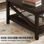 YITAHOME 2-Tier Square Coffee Tables with Storage,Coffee Table for Living Room,Center Table Coffee Table for Home,Wood Living Room Table Industrial Small Farmhouse Cocktail Table, Deep Espresso