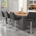 VECELO Bar Stools Set of 2, Adjustable Barstools, Counter Height Stools with Back and Arm, Kitchen Island Stools, Swivel PU Chairs for Pub, Dining Room, Modern Style, Black