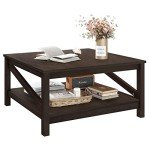 YITAHOME 2-Tier Square Coffee Tables with Storage,Coffee Table for Living Room,Center Table Coffee Table for Home,Wood Living Room Table Industrial Small Farmhouse Cocktail Table, Deep Espresso