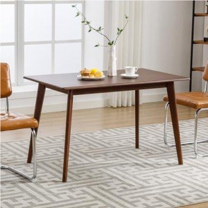 Forevich Dining Table Rectangular Kitchen Dining Room 100% Solid Bamboo Wooden Square Mid Century Table for Small Space 47 inch Chestnut Brown