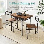 Best Choice Products 3-Piece Modern Dining Set, Space Saving Dinette for Kitchen, Dining Room, Small Space w/Steel Frame, Built-in Storage Rack - Brown