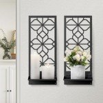 Black Metal Wall Decor, Minimalist Retro Wall Art, Wall Candle Holder, Farmhouse Rustic Bathroom Wall Art, Aesthetics Wall Hanging for Living Room Bedroom Bathroom (2 Pack, 16.5 x 7 in)