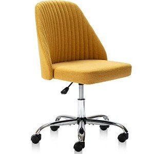 DUMOS Office Desk Chair, Modern Cute Rolling Vanity Swivel Task Chairs with Wheels, Comfortable Back Seat Armless for Home, Bedrooms, Office, Study, Student, Adults, Make-up, Dressing Room, Yellow