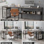 Unikito Reversible L Shaped Desk with Magic Power Outlets and USB Charging Ports, Sturdy Corner Computer Desk with Storage Shelves, Gaming Desk for Home Office, Easy to Assemble, Black Oak