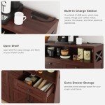 51" Dark Brown Buffet Sideboard Cabinet, Farmhouse Storage Cabinet Kitchen Pantry with Shelf and Drawers, Wood Cupboard Hutch Cabinet, Coffee Bar Station Table for Kitchen, Living Room, Dining Room