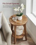 VASAGLE Side Tables, Set of 2, Small Round End Table with Lower Shelf, Nightstand for Small Spaces, Living Room, Bedroom, Rustic Walnut ULET289K01