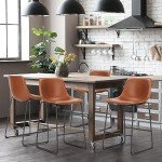 DUMOS 26 Inch Counter Height Bar Stools Set of 4, Modern Faux Leather High Barstools with Back and Metal Leg, Bar Chairs for Kitchen lsland, Brown