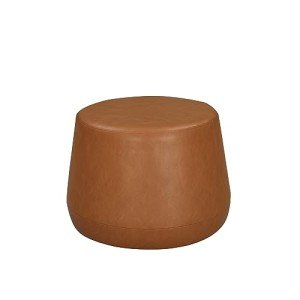Lifestyle Solutions 24” Waverly Ottoman Round Faux Leather Bench, Stationary Ottomans, Backless Chair, Footrest for Living Room, Footstool Office, Bedroom, Padded Seat, Caramel Brown