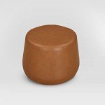 Lifestyle Solutions 24” Waverly Ottoman Round Faux Leather Bench, Stationary Ottomans, Backless Chair, Footrest for Living Room, Footstool Office, Bedroom, Padded Seat, Caramel Brown