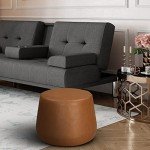 Lifestyle Solutions 24” Waverly Ottoman Round Faux Leather Bench, Stationary Ottomans, Backless Chair, Footrest for Living Room, Footstool Office, Bedroom, Padded Seat, Caramel Brown