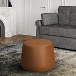 Lifestyle Solutions 24” Waverly Ottoman Round Faux Leather Bench, Stationary Ottomans, Backless Chair, Footrest for Living Room, Footstool Office, Bedroom, Padded Seat, Caramel Brown
