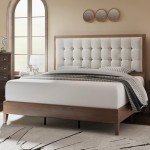 Jocisland Wood Platform Bed Frame Queen Size Upholstered Tufted Headboard/Solid Wood Be No Box Spring Needed,Walnut