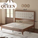 Jocisland Wood Platform Bed Frame Queen Size Upholstered Tufted Headboard/Solid Wood Be No Box Spring Needed,Walnut