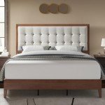 Jocisland Wood Platform Bed Frame Queen Size Upholstered Tufted Headboard/Solid Wood Be No Box Spring Needed,Walnut