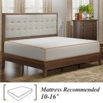 Jocisland Wood Platform Bed Frame Queen Size Upholstered Tufted Headboard/Solid Wood Be No Box Spring Needed,Walnut