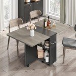 IDEALHOUSE Folding Dining Table, Drop Leaf Dining Table with 6 Wheels and 2-Layer Storage Shelf, Space Saving Dining Table for Small Spaces (Carlo Grey, 47.2" D x 23.6" W x 29.5" H)