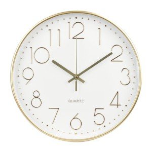 bakbrand Wall Clock 12 Inch Non-Ticking Silent Modern Simple Style Round Decor Clock Gold Stereoscopic Dial Quartz Wall Clocks for Home/Office/School/Living Room/Bedroom/Kitchen