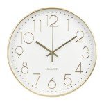 bakbrand Wall Clock 12 Inch Non-Ticking Silent Modern Simple Style Round Decor Clock Gold Stereoscopic Dial Quartz Wall Clocks for Home/Office/School/Living Room/Bedroom/Kitchen
