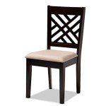 Baxton Studio Caron Dining Chair and Dining Chair Sand Fabric Upholstered Espresso Brown Finished Wood Dining Chair