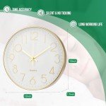 bakbrand Wall Clock 12 Inch Non-Ticking Silent Modern Simple Style Round Decor Clock Gold Stereoscopic Dial Quartz Wall Clocks for Home/Office/School/Living Room/Bedroom/Kitchen