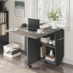 IDEALHOUSE Folding Dining Table, Drop Leaf Dining Table with 6 Wheels and 2-Layer Storage Shelf, Space Saving Dining Table for Small Spaces (Carlo Grey, 47.2" D x 23.6" W x 29.5" H)