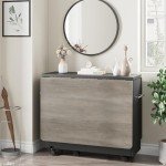 IDEALHOUSE Folding Dining Table, Drop Leaf Dining Table with 6 Wheels and 2-Layer Storage Shelf, Space Saving Dining Table for Small Spaces (Carlo Grey, 47.2" D x 23.6" W x 29.5" H)