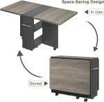IDEALHOUSE Folding Dining Table, Drop Leaf Dining Table with 6 Wheels and 2-Layer Storage Shelf, Space Saving Dining Table for Small Spaces (Carlo Grey, 47.2" D x 23.6" W x 29.5" H)