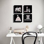 Meetdeceny Black And White Wall Art/Pink Book Pictures Room Decor for Teen Girls/Women Handbag Perfume Wall Decor for Living Room/Fashion Canvas Artwork Size 10"x 10"x 4 Pieces