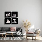Meetdeceny Black And White Wall Art/Pink Book Pictures Room Decor for Teen Girls/Women Handbag Perfume Wall Decor for Living Room/Fashion Canvas Artwork Size 10"x 10"x 4 Pieces