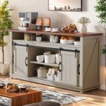 DWVO 63" Farmhouse Buffet Cabinet with Storage, Large Coffee Bar Cabinet with 2 Sliding Barn Doors & 2 Visual Grid Doors, Kitchen Sideboard Storage Cabinet for Living Room, White
