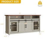 DWVO 63" Farmhouse Buffet Cabinet with Storage, Large Coffee Bar Cabinet with 2 Sliding Barn Doors & 2 Visual Grid Doors, Kitchen Sideboard Storage Cabinet for Living Room, White