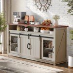 DWVO 63" Farmhouse Buffet Cabinet with Storage, Large Coffee Bar Cabinet with 2 Sliding Barn Doors & 2 Visual Grid Doors, Kitchen Sideboard Storage Cabinet for Living Room, White