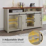 DWVO 63" Farmhouse Buffet Cabinet with Storage, Large Coffee Bar Cabinet with 2 Sliding Barn Doors & 2 Visual Grid Doors, Kitchen Sideboard Storage Cabinet for Living Room, White