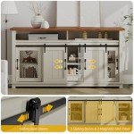 DWVO 63" Farmhouse Buffet Cabinet with Storage, Large Coffee Bar Cabinet with 2 Sliding Barn Doors & 2 Visual Grid Doors, Kitchen Sideboard Storage Cabinet for Living Room, White