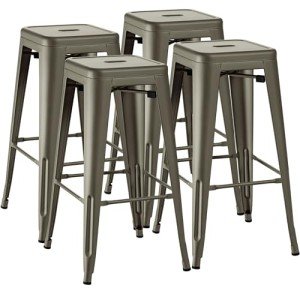 Furmax 30 Inches Metal Bar Stools Bar Height High Backless Stools Indoor Outdoor Stackable Kitchen Stools Set of 4 (Gun)