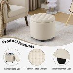 Furniliving Modern Round Storage Ottoman,Button Tufted Ottoman Foot Stools Ottoman Footstool with Removable Lid Storage Ottoman for Living Room, Bedroom, Makeup Room，Beige